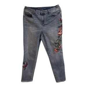 Chico's Blue Skinny Jeans with Red Floral Design